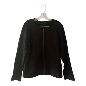 Eileen Fisher women's size large Black Textured zip up blazer jacket organic